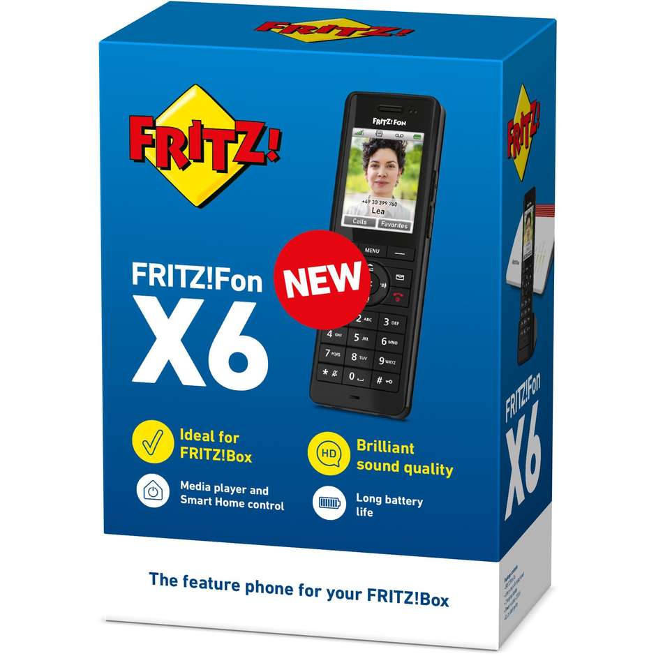 AVM FRITZ!Fon X6 Telefono Cordless DECT Display a Colori 2.4" Audio HD Chiamate VoIP e Segreteria Colore Nero