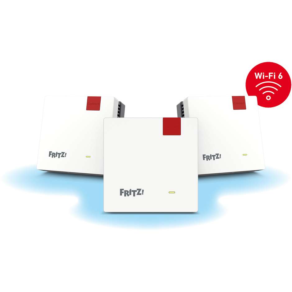 AVM Fritz FRITZMESH SET 1600 3 Pack edition international Dual-band (2,4 GHz / 5 GHz) Wi-Fi 6 Colore Rosso, Bianco Interno