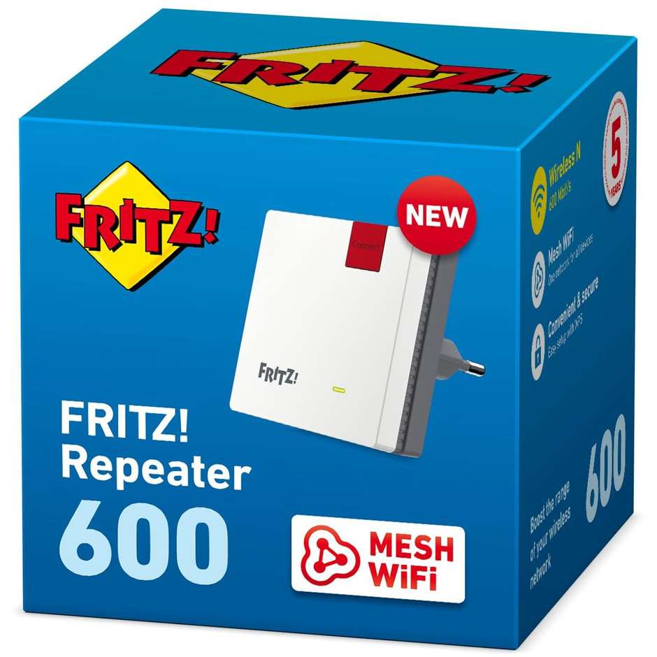AVM FRITZ!Repeater 600 Ripetitore Wi-Fi N fino a 600Mbps Formato Ultracompatto da Presa con Supporto Mesh - Bianco