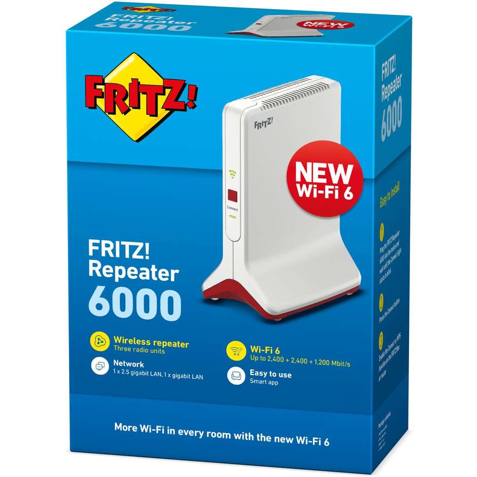 AVM Fritz REPEATER 6000 Router Ripetitore Tri-Band Wi-Fi 6 LAN colore bianco e rosso