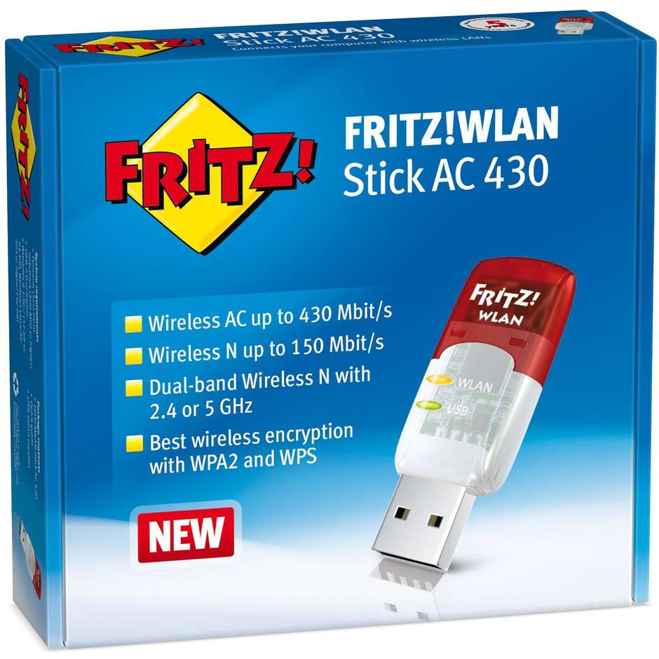 AVM FRITZ! Stick AC 860 WLAN USB universale 866 Mbit/s colore Bianco,Rosso