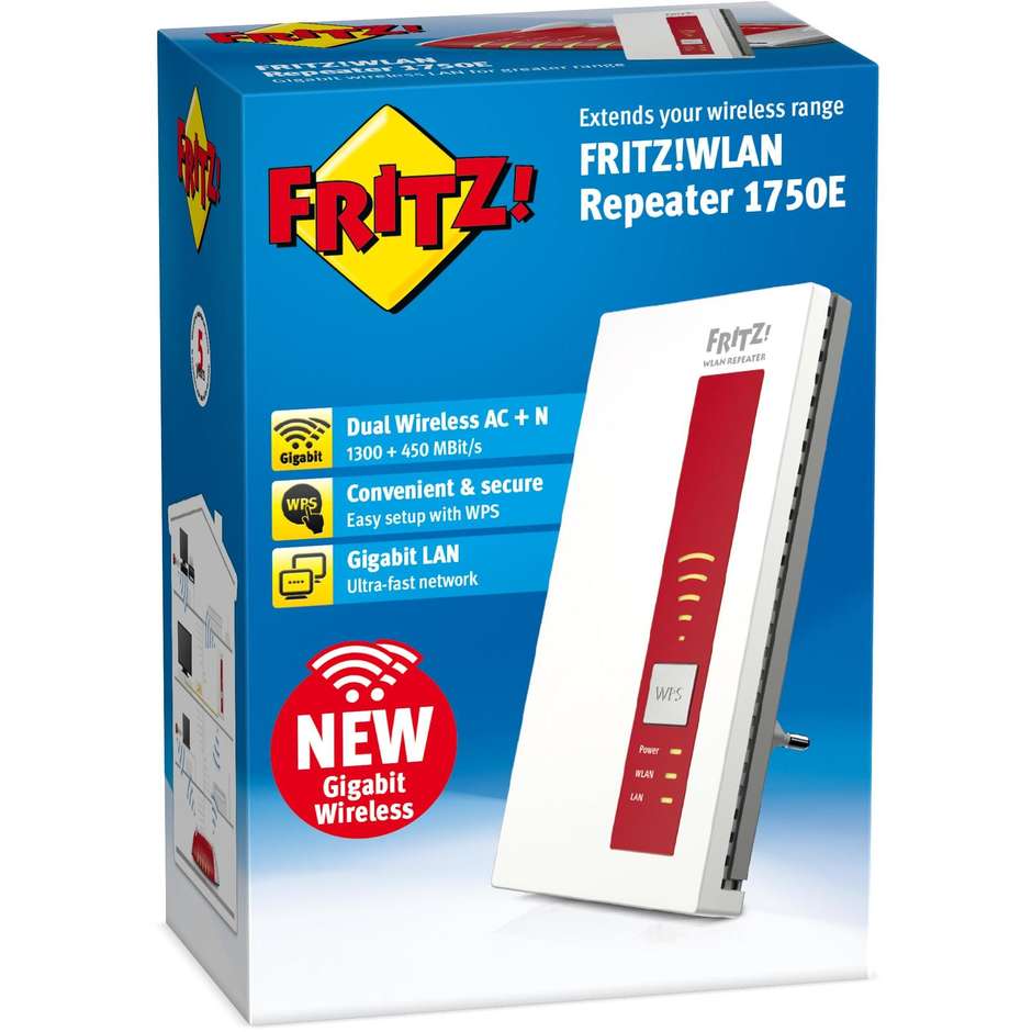 AVM FRITZ! WLAN Repeater 1750E Wifi Extender 1750 Mbp/s colore Bianco,rosso