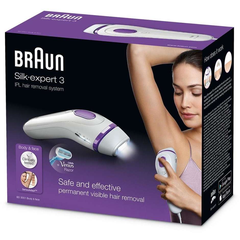 BD 3001 Braun Silk-expert 3 epilatore a luce pulsata con rasoio bianco, viola