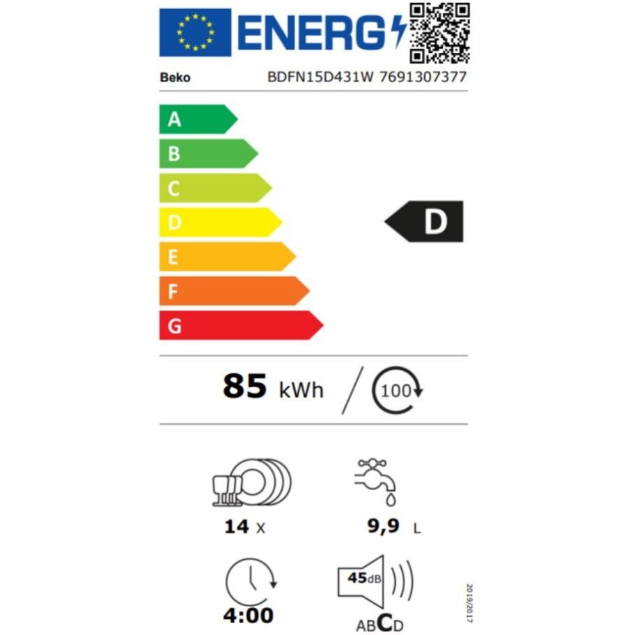 Beko BDFN15D431W Lavastoviglie 14 Coperti 5 Programmi Classe D Colore Bianco