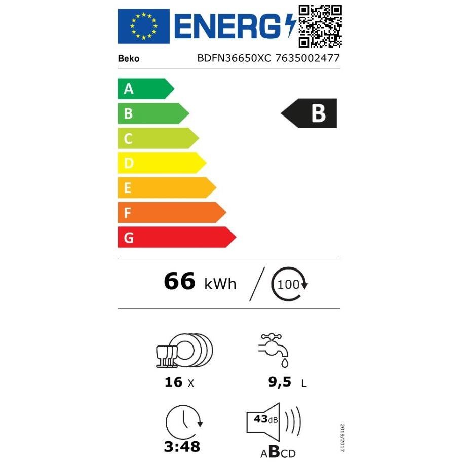 Beko BDFN36650XC Lavastoviglie a libera installazione 16 Coperti 11 Programmi Classe B Colore Acciaio inox