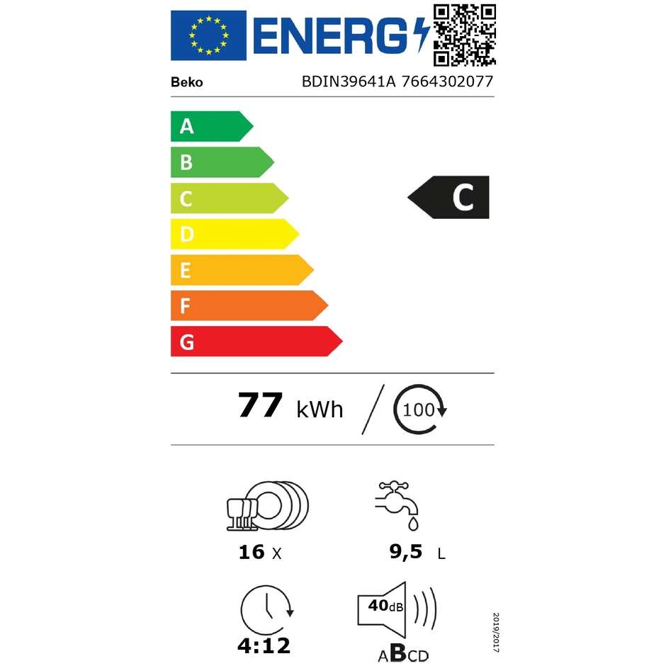 BEKO BDIN39641A Lavastoviglie da Incasso a Scomparsa Totale 60 cm Standard 16 Coperti 11 Programmi Classe C 40 dB Cestelli Modulari