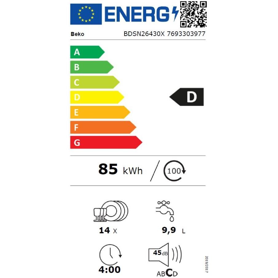 Beko BDSN26430X Lavastoviglie 60 cm semi-integrata con cruscotto Inox 14 Coperti 6 Programmi Classe D Colore Bianco