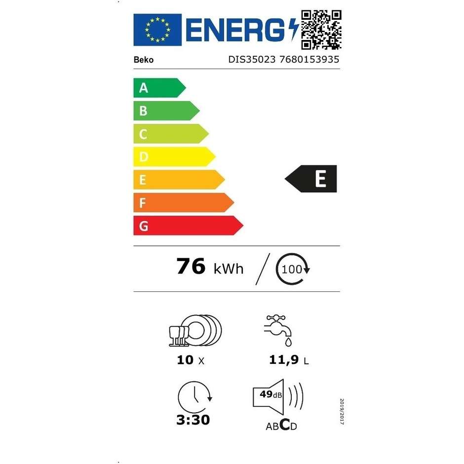 Beko DIS35023 Lavastoviglie a Scomparsa Totale Slim 45 cm 10 Coperti 5 Programmi Mezzo Carico Classe E