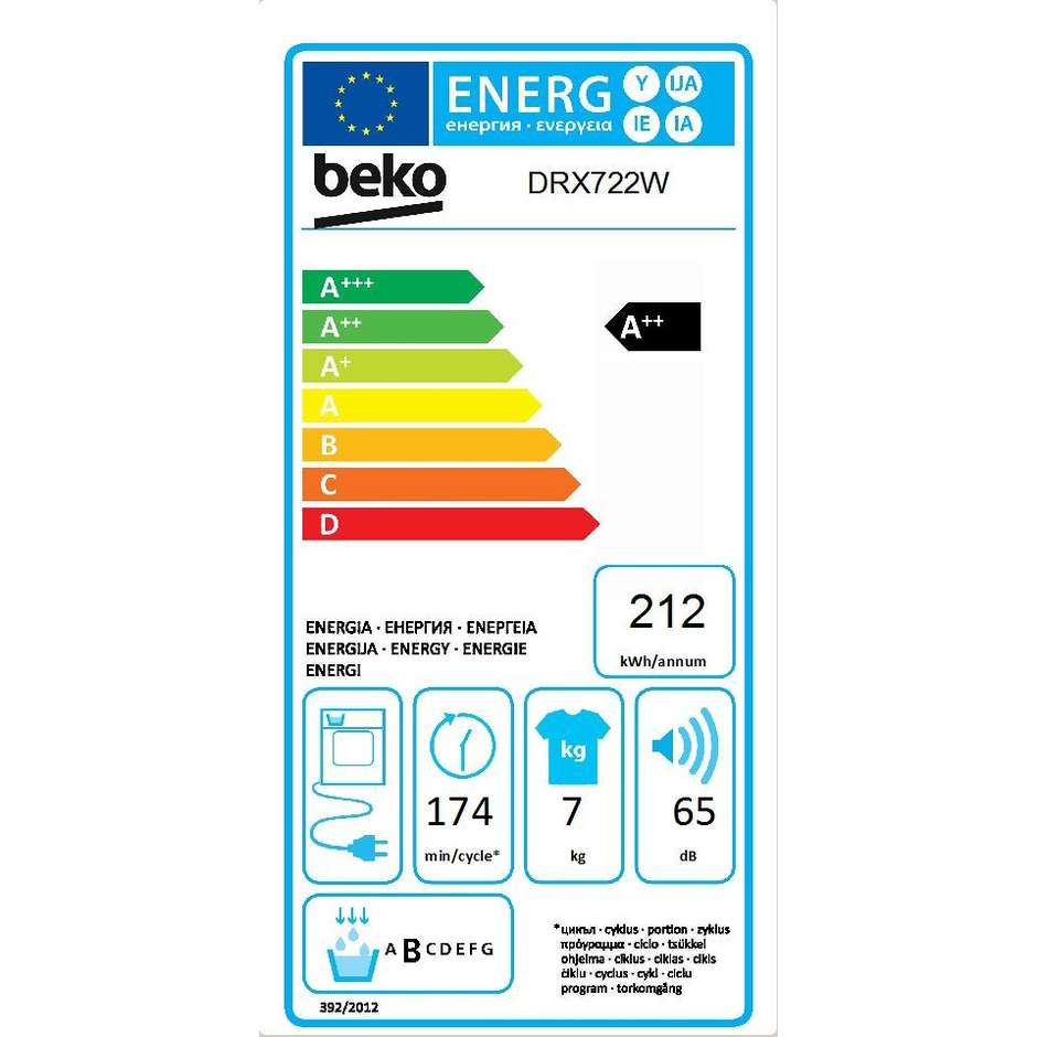 Beko DRX722W asciugatrice a pompa di calore 7 Kg classe A++ colore bianco