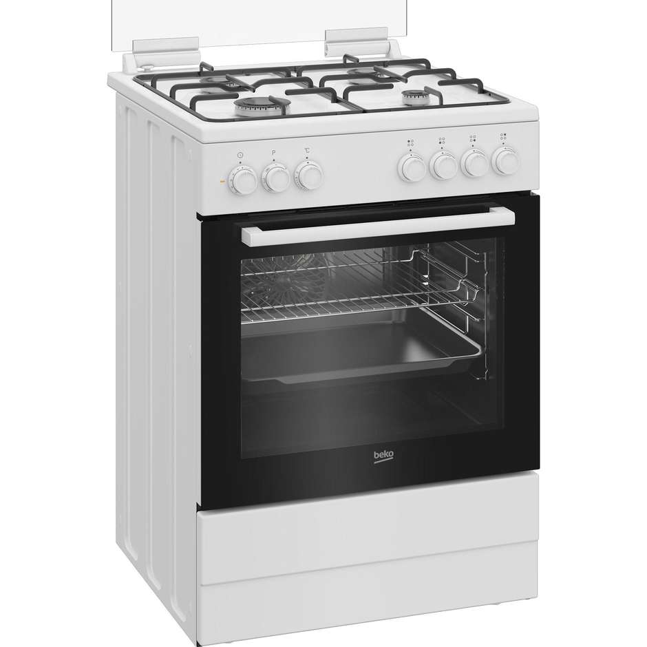 Beko FBE62011WC cucina 4 fuochi a gas, forno elettrico ventilato 72 L, bianca