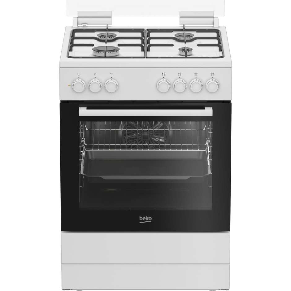 Beko FBE62011WC Cucina 60x60 cm 4 Fuochi Gas High-Efficiency Forno Elettrico Multifunzione Ventilato 72 L Coperchio Vetro Classe A Bianco