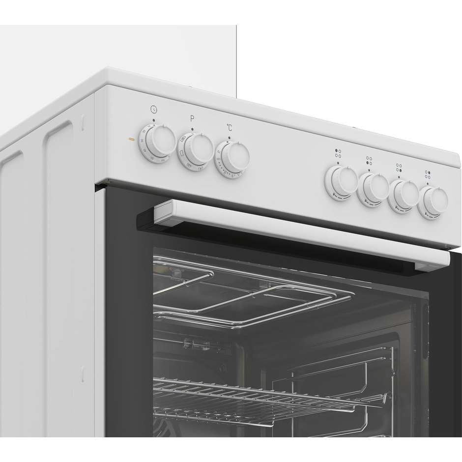 Beko FBE62011WC Cucina 60x60 cm 4 Fuochi Gas High-Efficiency Forno Elettrico Multifunzione Ventilato 72 L Coperchio Vetro Classe A Bianco