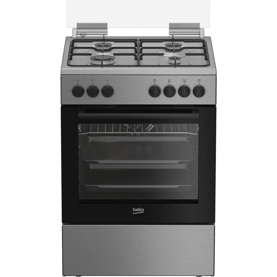 Beko FBE62120XD Cucina 60x60 cm 4 Fuochi Gas High-Efficiency Forno Elettrico Multifunzione 66 L Display Digitale Classe A Inox