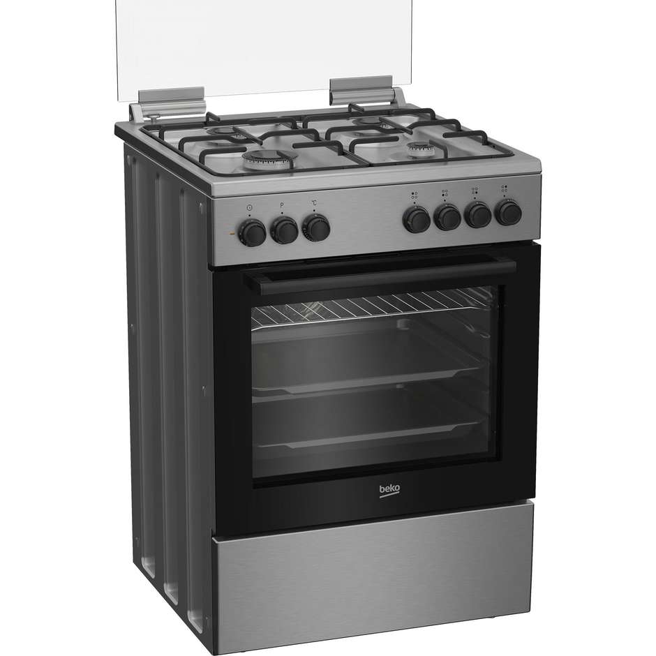 Beko FBE62120XD Cucina 60x60 cm 4 Fuochi Gas High-Efficiency Forno Elettrico Multifunzione 66 L Display Digitale Classe A Inox