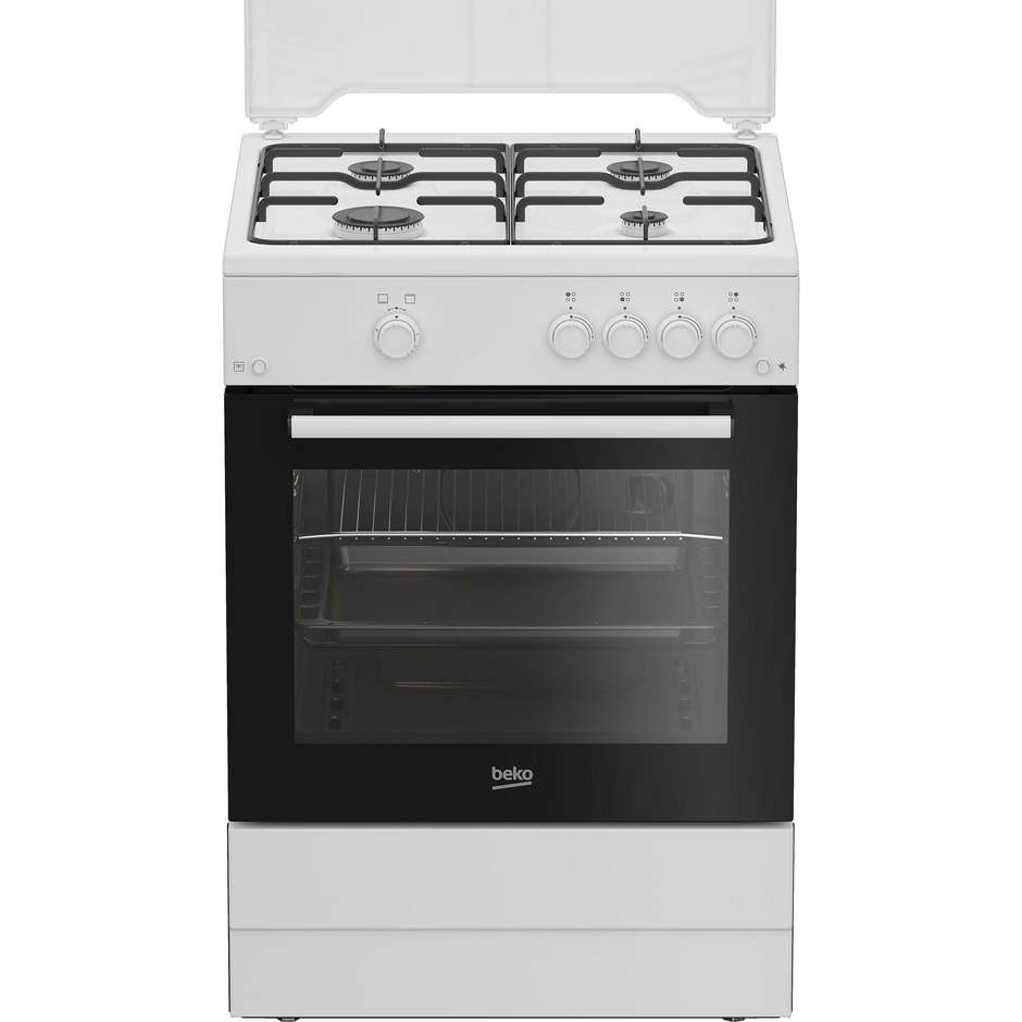 Beko FBG62010DW Cucina 60x60 cm 4 Fuochi Gas con Sicurezza Forno a Gas con Grill Ventilazione Tangenziale 64 L Classe A Bianco