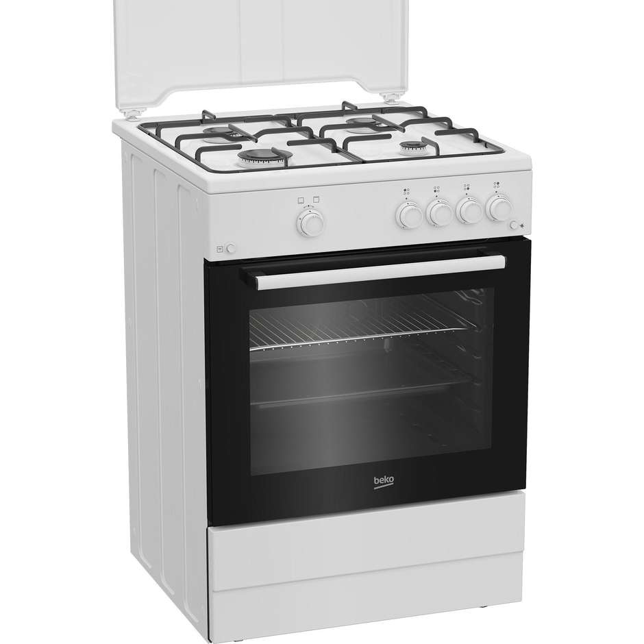 Beko FBG62010DW Cucina 60x60 cm 4 Fuochi Gas con Sicurezza Forno a Gas con Grill Ventilazione Tangenziale 64 L Classe A Bianco