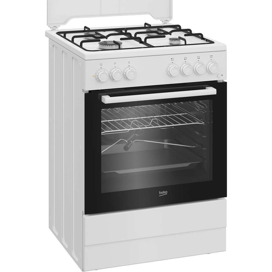 Beko FBST62110DW Cucina 60x60 cm 4 Fuochi Gas High-Efficiency Forno Elettrico Multifunzione 73 L SteamShine Classe A Bianco
