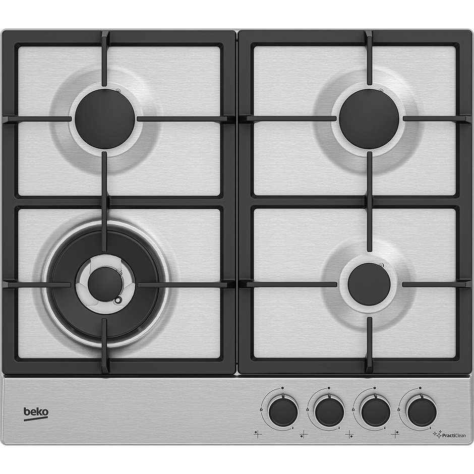 BEKO HIAW64225S Piano Cottura a Gas 60 cm 4 Fuochi Griglie in Ghisa Acciaio Inox