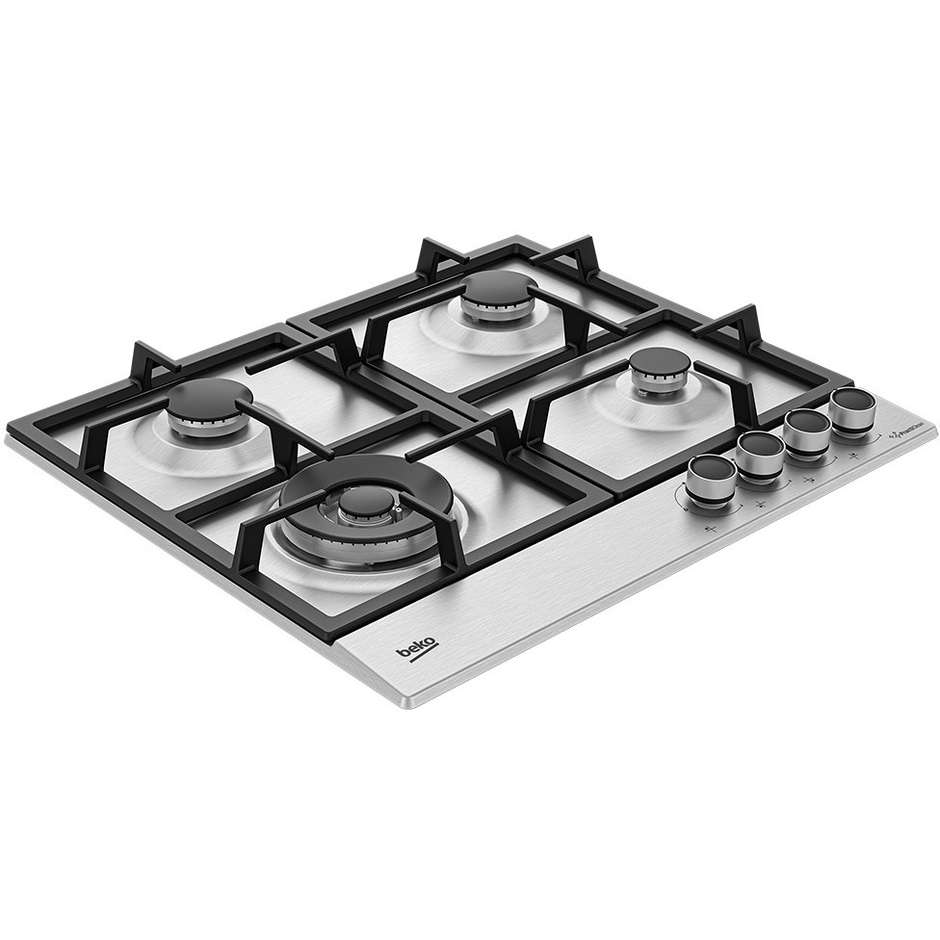 Beko HIAW64225SXE piano cottura a gas 60 cm, 4 fuochi con wok, PractiClean inox