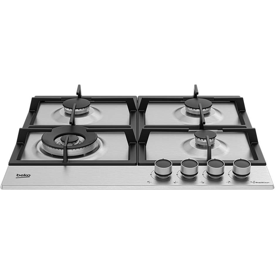 Beko HIAW64225SXE piano cottura a gas 60 cm, 4 fuochi con wok, PractiClean inox