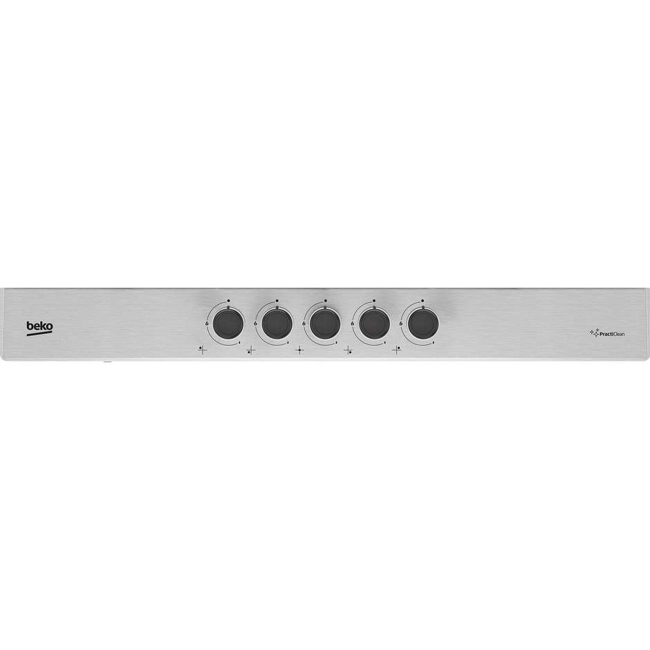 Beko HIAW75225S Piano Cottura a Gas 75 cm 5 Fuochi con Bruciatore Wok High Efficiency 3300W Silver Incasso 60 cm
