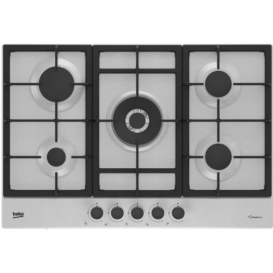 BEKO HIAW75225S Piano Cottura a Gas 75 cm 5 Fuochi Griglie in Ghisa Acciaio Inox