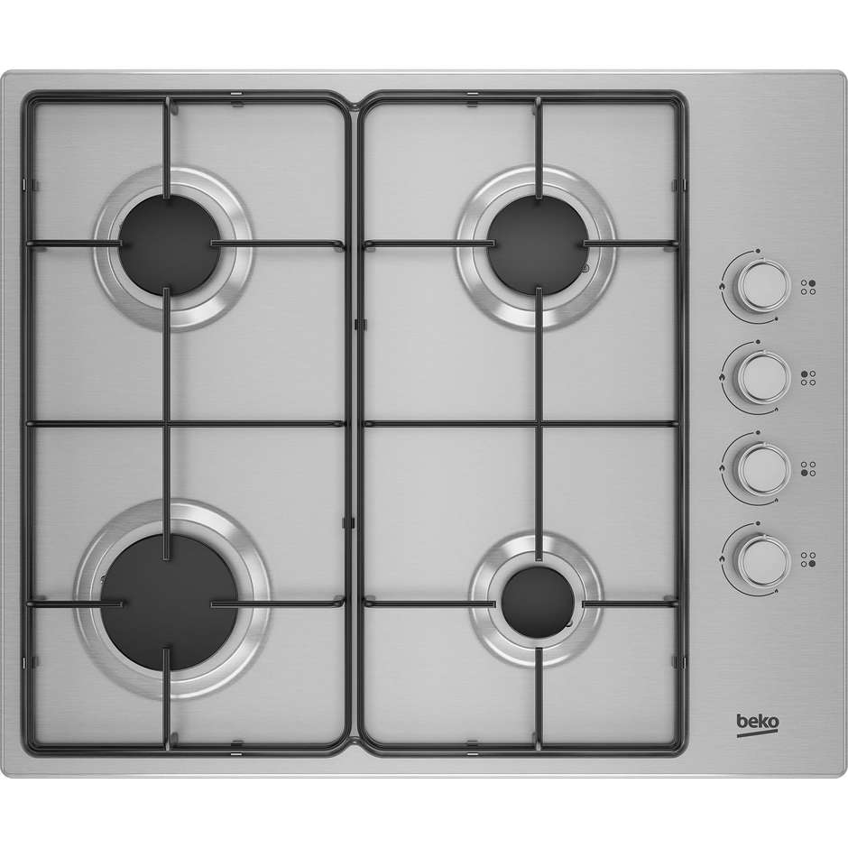 Beko HIGG641C3SX Piano Cottura a Gas 60 cm 4 Fuochi Inox Comandi Laterali Griglie Smaltate