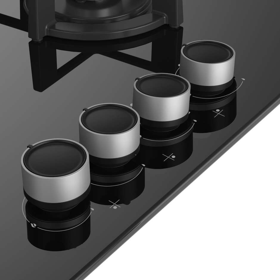 Beko HILG64225SB piano a gas 60 cm, 4 bruciatori, vetro nero e griglie ghisa