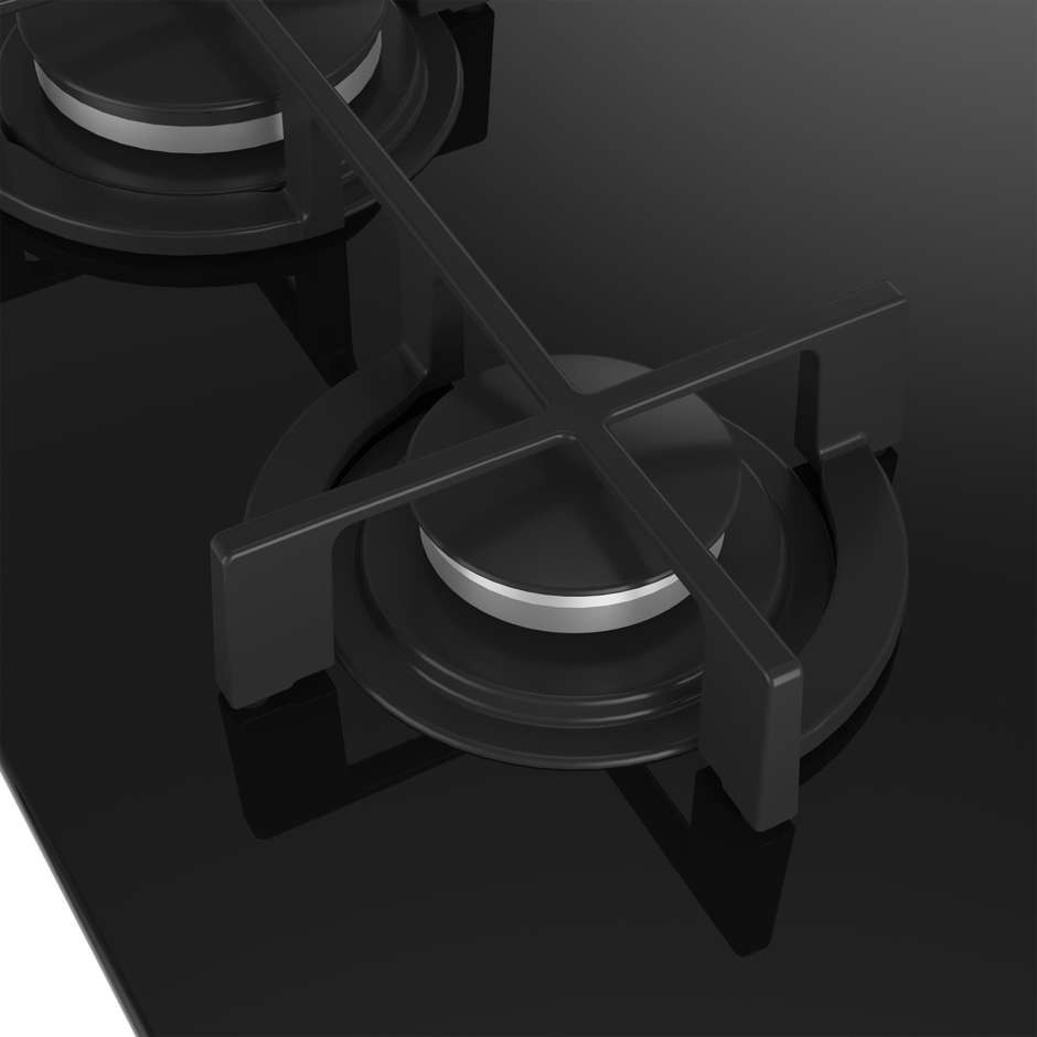 Beko HILG64225SB Piano Cottura a Gas su Cristallo 60 cm con Bruciatore Wok High Efficiency 3300W Vetro Nero Griglie Ghisa