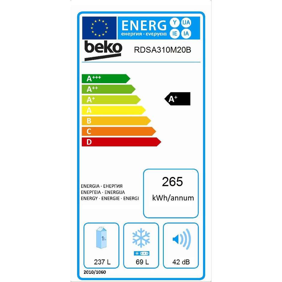 Beko RDSA310M20B frigorifero doppia porta capacità 306 lt Classe A+ colore beige