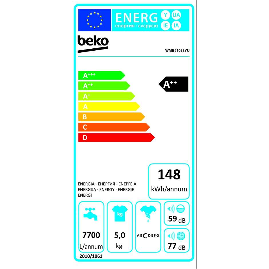 Beko WMB51022YU lavatrice snella 40 cm carica frontale 5 Kg 1000 giri classe A++ colore bianco