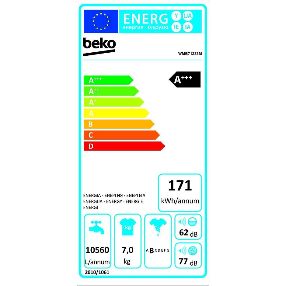 Beko WMB71233M lavatrice carica frontale 7 Kg 1200 giri classe A+++ colore bianco