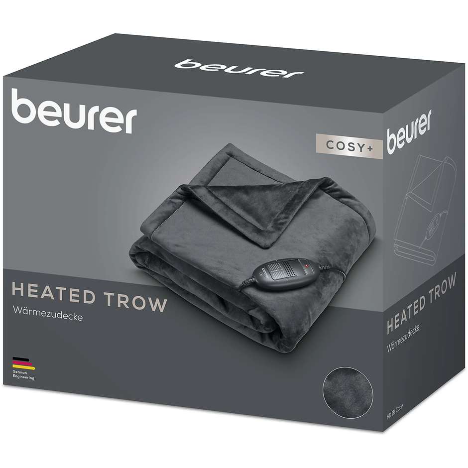 Beurer HD 1R Cosy+, termocoperta grigia 150 × 130 cm con 6 livelli di temperatura