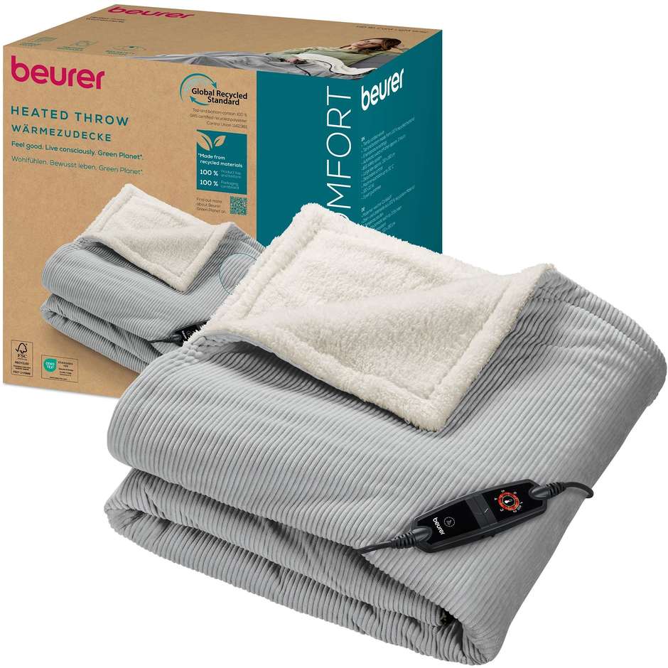 Beurer HD 81 Cord Light Grey GP Termocoperta 180 × 130 cm 6 livelli grigio chiaro