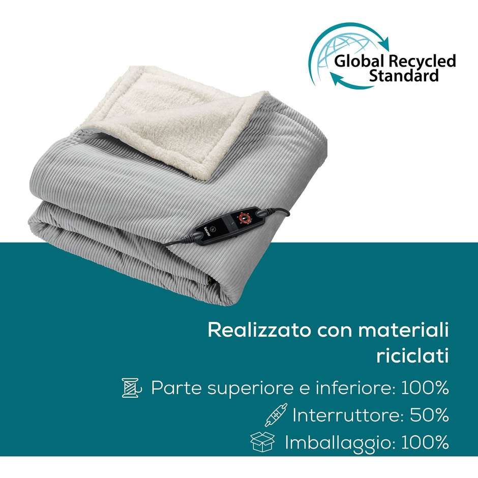 Beurer HD 81 Cord Light Grey GP Termocoperta 180 × 130 cm 6 livelli grigio chiaro