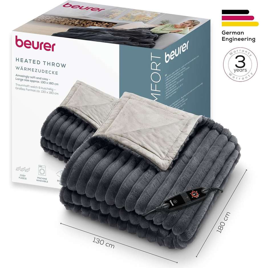 Beurer HD 82 Stockholm Termocoperta 180 × 130 cm 6 livelli grigio scuro