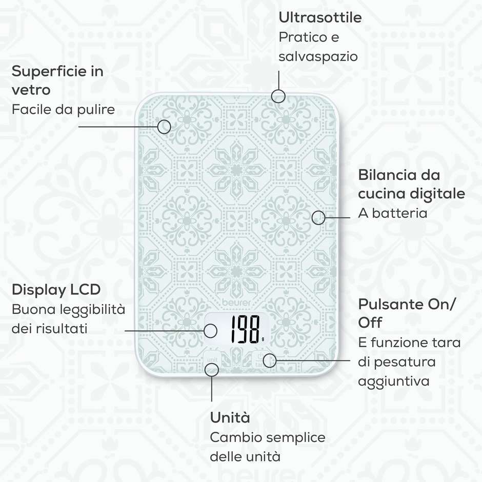 Beurer KS 19 Vintage Bilancia da cucina in vetro 5 kg 1 g