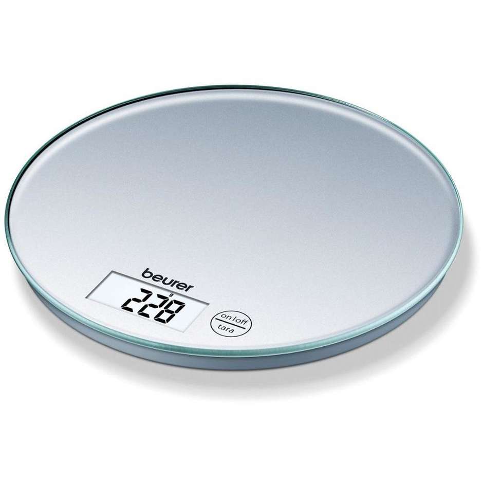 Beurer KS 28 Round Bilancia da Cucina Elettronica Rotonda in Vetro Slim Portata 5 kg Risoluzione 1 g Silver