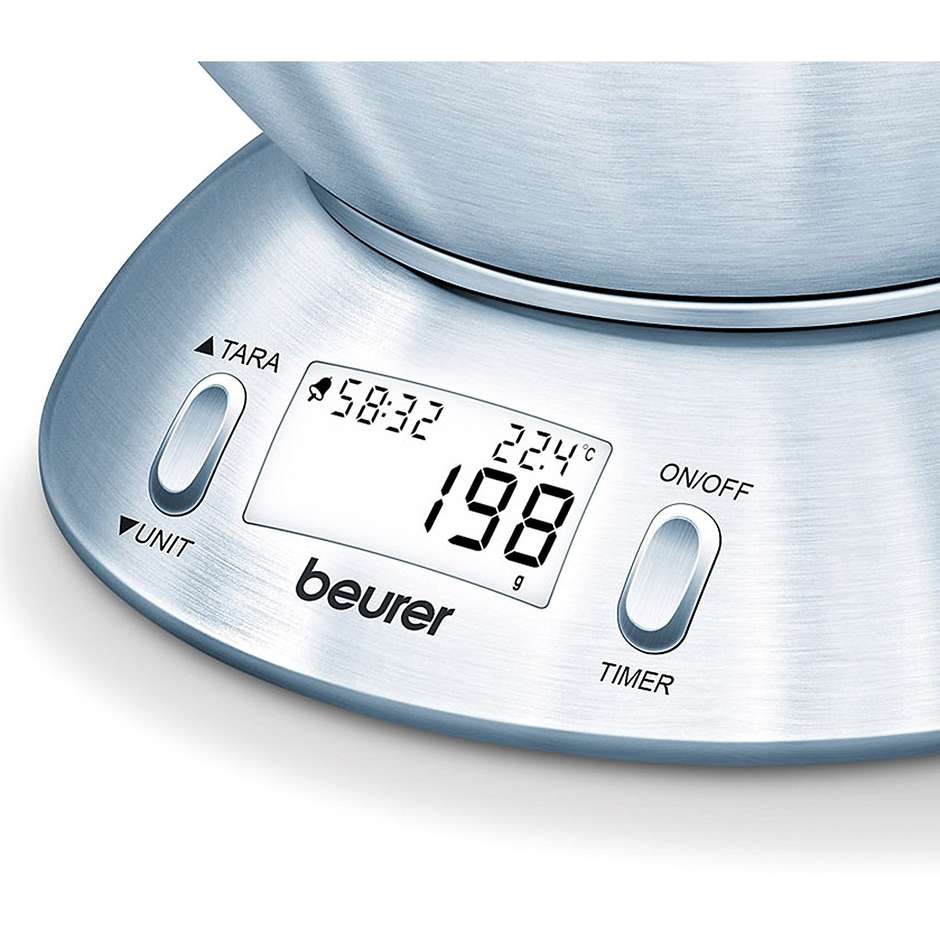 Beurer KS 54 Bilancia da Cucina in Acciaio Inox con Ciotola 1,5 Litri e Timer Integrato