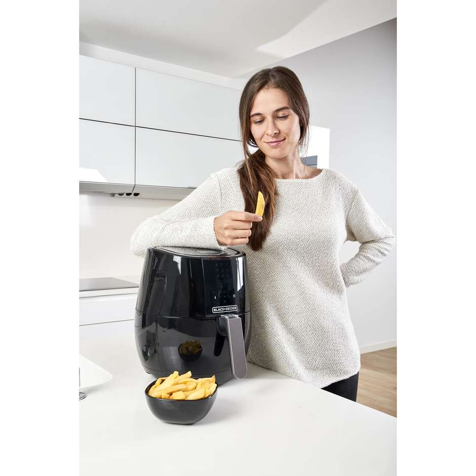 Black&decker BXAF3500E Friggitrice ad Aria Calda 3 L 1500W con Cestello Singolo Antiaderente Nero