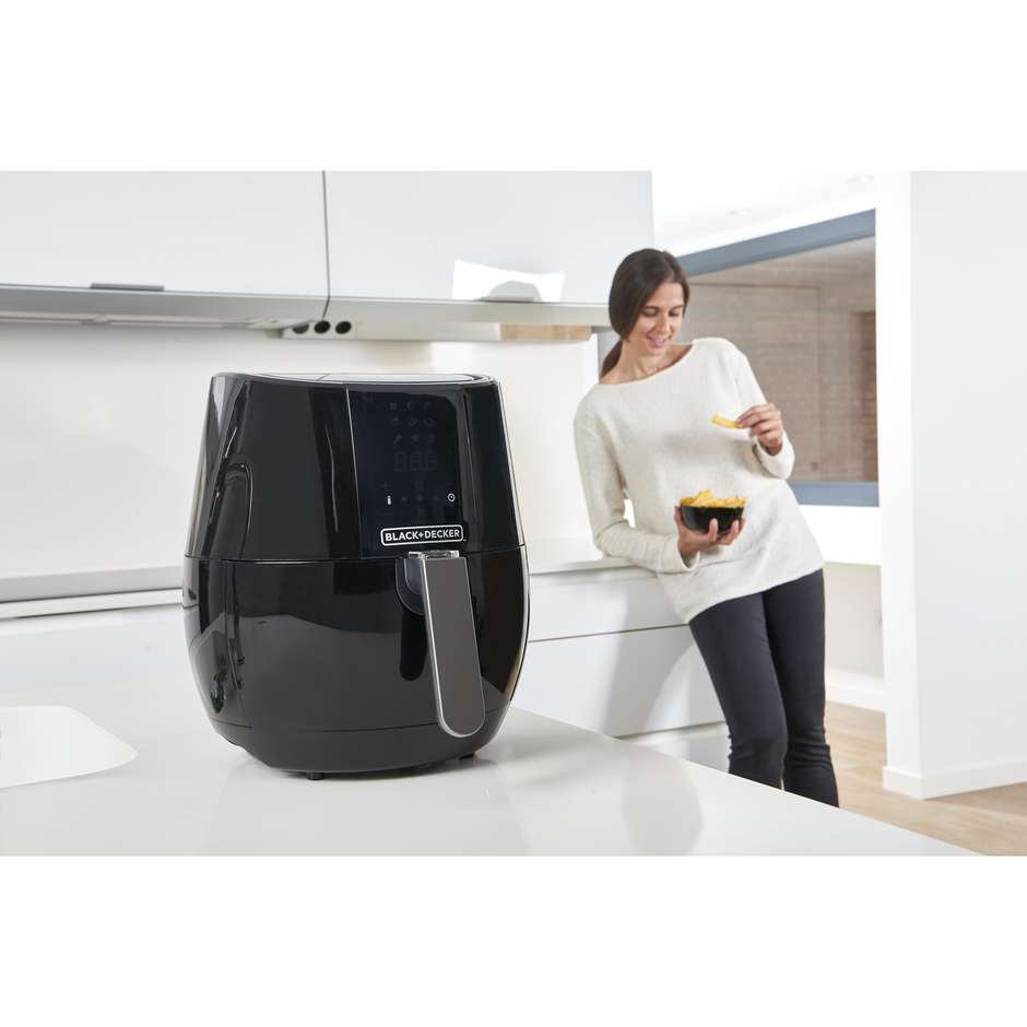 Black&decker BXAF3500E Friggitrice ad Aria Calda 3 L 1500W con Cestello Singolo Antiaderente Nero