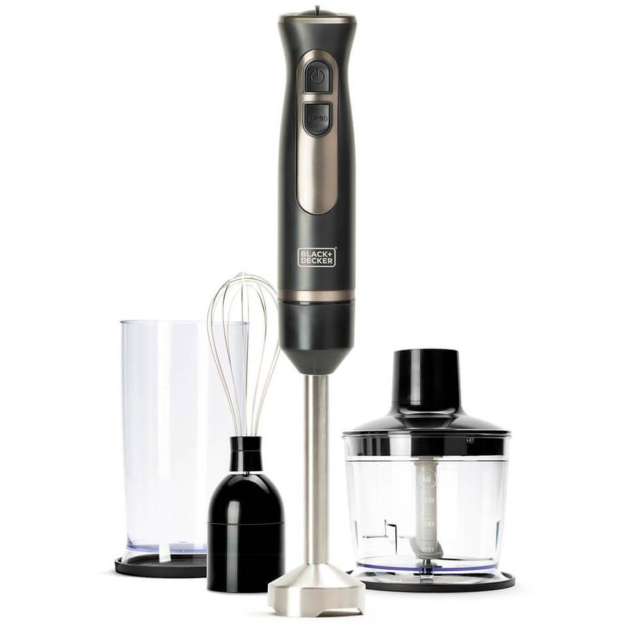 Black & Decker BXHBA800E Frullatore ad Immersione 800W con Tritatutto 500ml Frusta e Bicchiere Graduato Inox