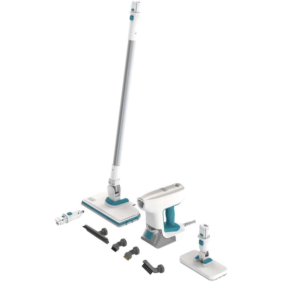 Black & Decker Steam-Mop BHSM15FX08 Scopa Multifunzione a Vapore 1500W con 8 Accessori Bianco e Rosso