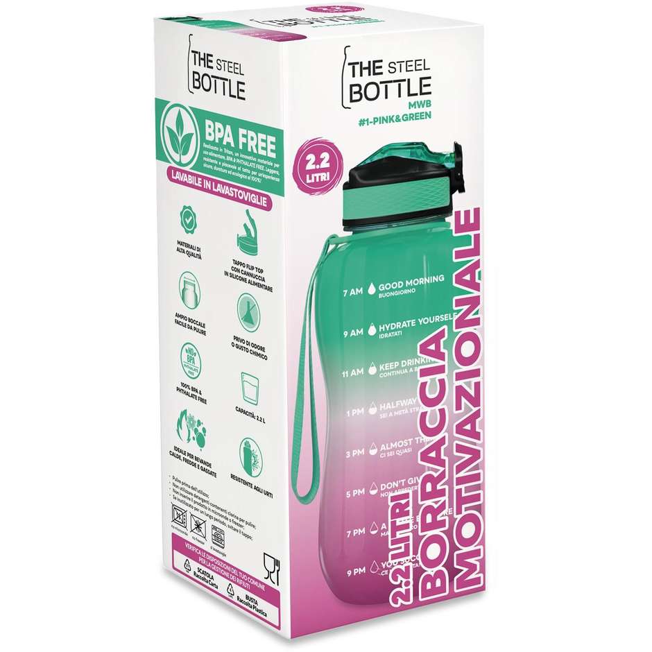 borraccia motivazionale 2.2l  pinkgreen