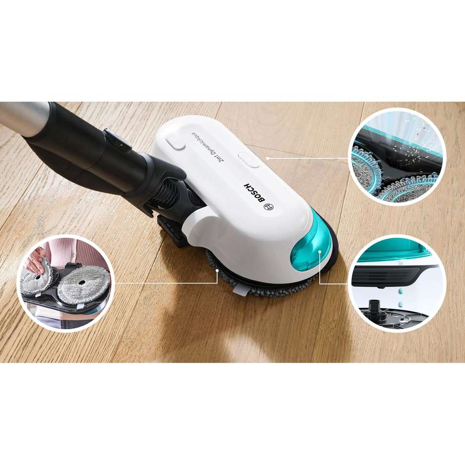 Bosch BCS71HYG4 Scopa elettrica lavapavimenti 2in1 Colore Bianco