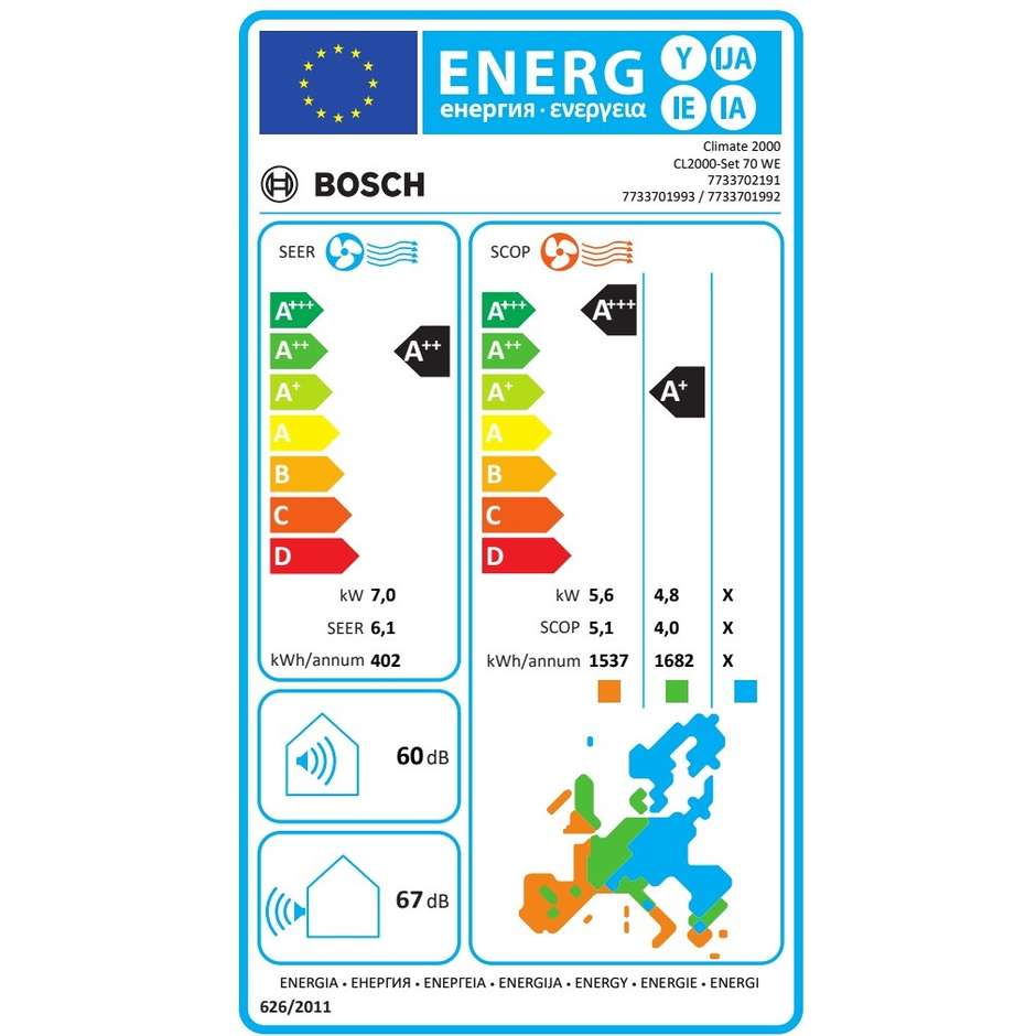 Bosch Climate 2000 CL2000-Set 26 WE - Climatizzatore Monosplit Inverter 9000 BTU (2.6 kW) - Gas R32 - Classe A++/A+