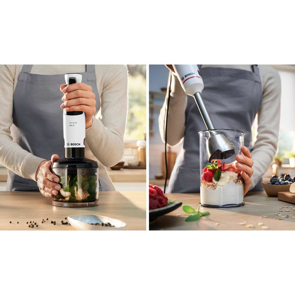 Bosch ErgoMaster Serie 4 MSM4W420 Frullatore a Immersione 600 W con Tritatutto e Frusta Inox