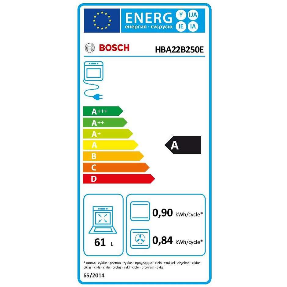 Bosch HBA22B250E forno elettrico multifunzione da incasso 61 litri classe A colore inox