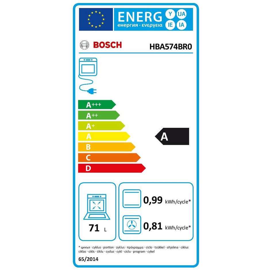 Bosch HBA574BR0 forno elettrico multifunzione da incasso 71 litri classe A pirolitico colore inox