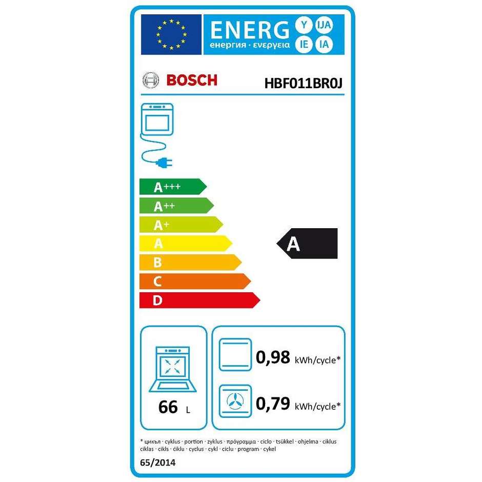 Bosch HBF011BR0J forno elettrico multifunzione ventilato da incasso 66 litri classe A colore inox